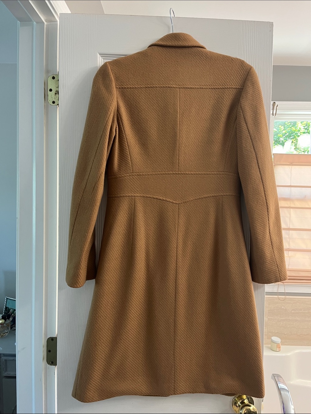 Womens Camel Wool-Blend Coat - Classic Tailored Style - Picture 6 of 7